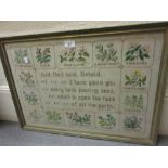 Gilt framed needlework sampler with floral border and verse,