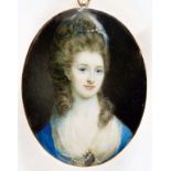 ATTRIBUTED TO JOSEPH SAUNDERS (F.1772-1811) Portrait of Annie Griffiths wearing a blue dress with