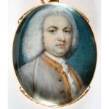 GERVASE SPENCER (1715-1763) Portrait of Robert Andrews wearing grey jacket with gold trimming, on