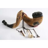 AN EARLY VICTORIAN SCOTTISH MOUNTED RAM'S HORN TABLE SNUFF MULL with chased mounts, each inset