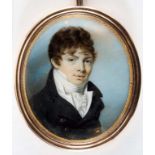 GEORGE ENGLEHEART (1750-1829) Portrait of a young gentleman with dark brown hair, white stock &