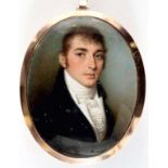 THOMAS HAZLEHURST (1740-1821) Portrait of a gentleman wearing ruched white shirt and black jacket,