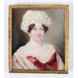 JOHN COX DILLMAN ENGLEHEART (1782/4-1862) Portrait of a Mrs Roberts wearing silk turban and red