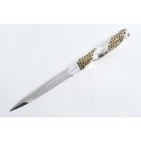 A CONTEMPORARY PARCELGILT PAPER KNIFE with a wrythen & reticulated handle, part polished & part