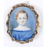ENGLISH SCHOOL MID 19TH CENTURY: Portrait of a child with fair hair wearing blue tunic, half length,