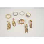 A QUANTITY OF JEWELLERY including a pair of 9ct. three colour gold drop earrings, a pair of 9ct.