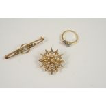 A LATE VICTORIAN STAR BURST PEARL SET PENDANT set overall with graduated half pearls, in gold, 3.