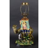 LARGE MAJOLICA OIL LAMP - WILHELM SCHILLER an interesting majolica group by Wilhelm Schiller,