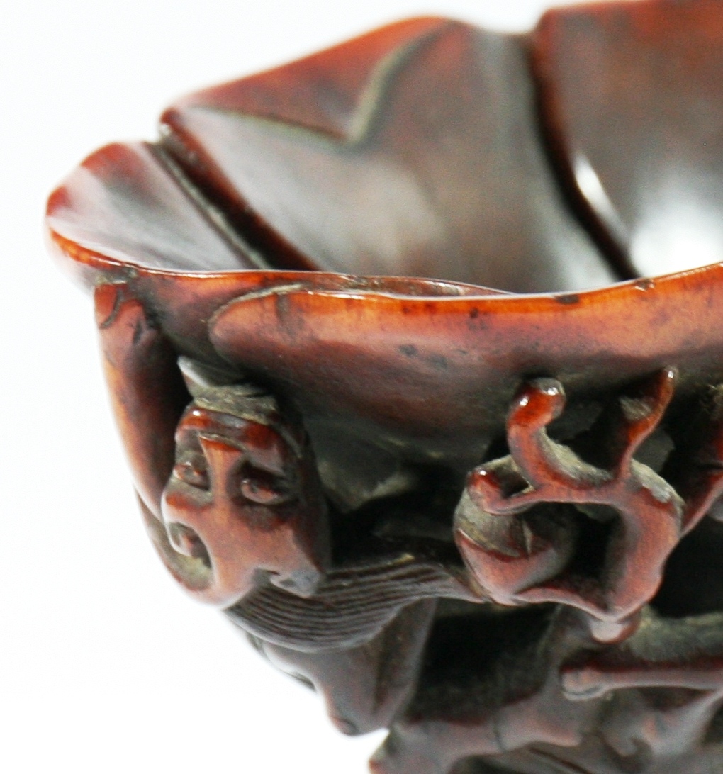 CHINESE RHINOCEROS HORN LIBATION CUP, 19th century, carved with dragons amongst scrolling foliage, - Image 7 of 7