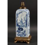 CHINESE BLUE AND WHITE LAMP BASE, Transitional Period style, of square bottle form, painted with