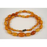 A GRADUATED AMBER BEAD NECKLACE 61cm. long, 39 grams.