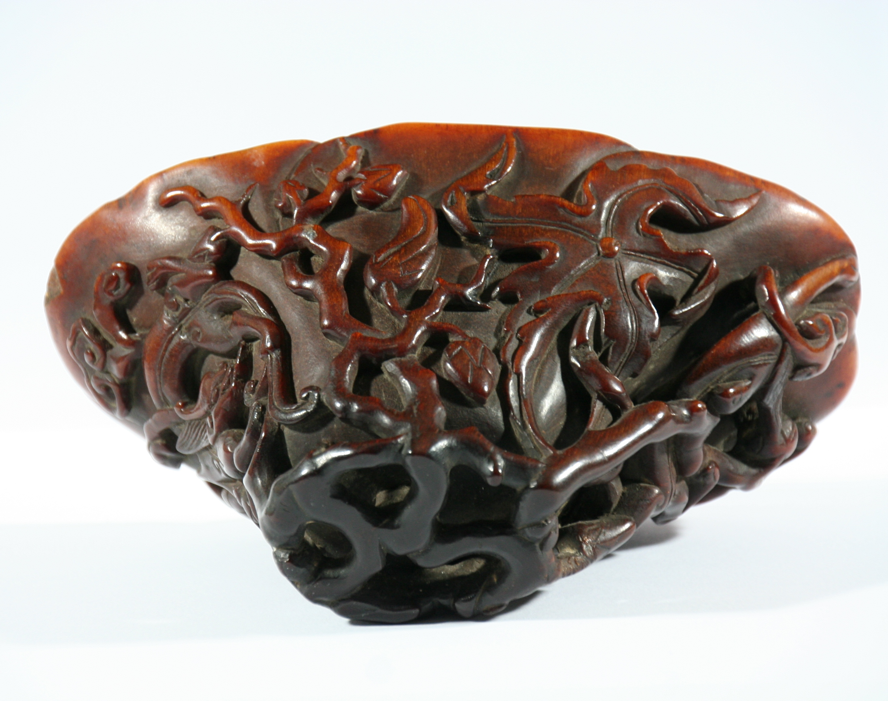 CHINESE RHINOCEROS HORN LIBATION CUP, 19th century, carved with dragons amongst scrolling foliage, - Image 6 of 7