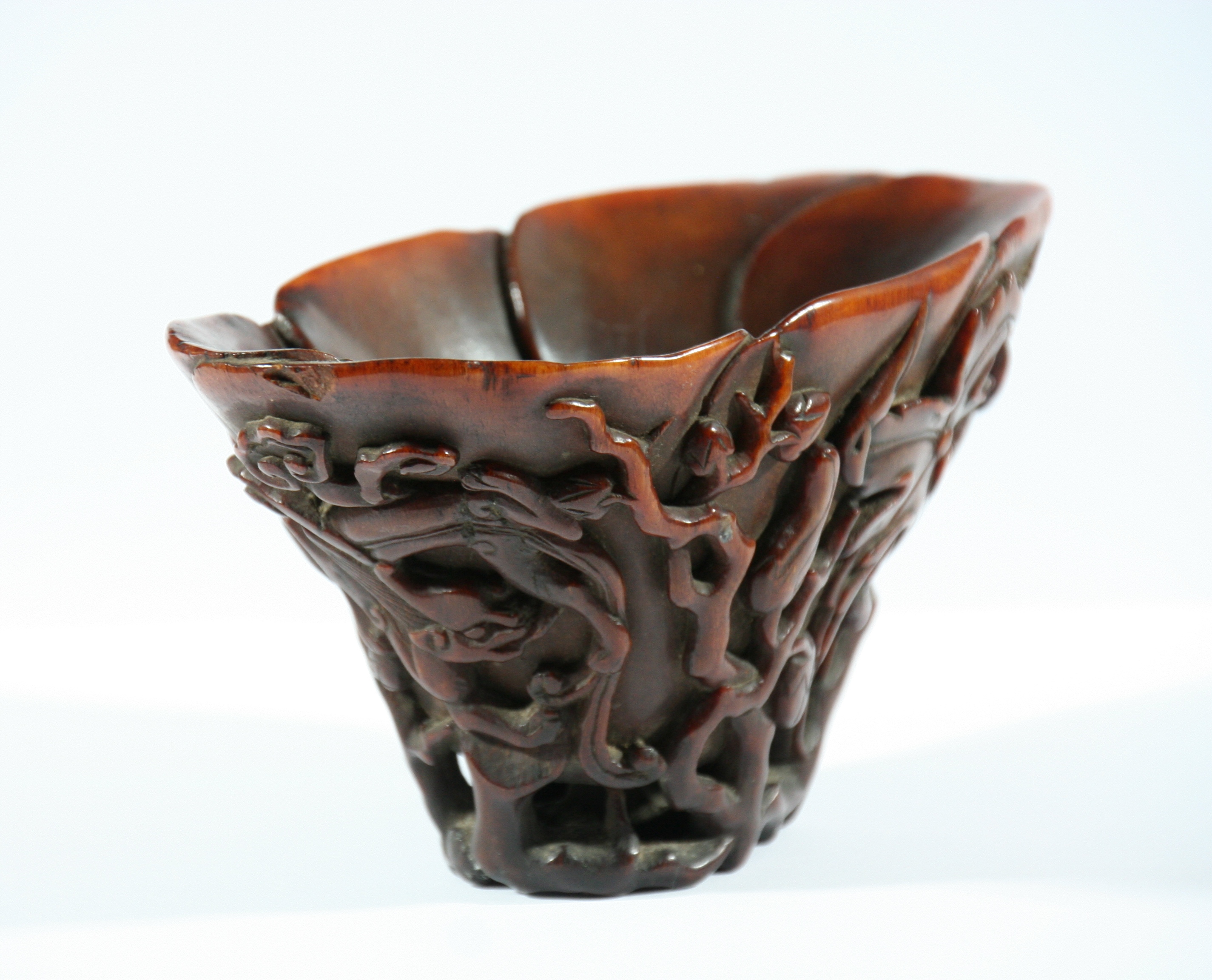 CHINESE RHINOCEROS HORN LIBATION CUP, 19th century, carved with dragons amongst scrolling foliage, - Image 3 of 7