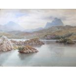 HENRY BOWSER WIMBUSH (1858-1943) SUILVEN FROM LOCH CANISP, SUTHERLAND Signed, watercolour 58 x 78cm.