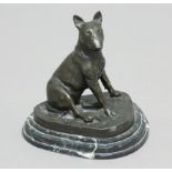 AFTER BARYE, Bull terrier seated, bronze, signature to base, height 15cm, length 16cm