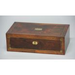 MAHOGANY AND CROSS BANDED WRITING SLOPE, earlier 19th century, with brass inlay, velvet lined
