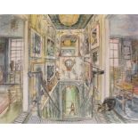 •RICHARD BAWDEN, RWS (b.1936) INTERIOR SCENE WITH STAIRCASE Signed and date 2008, watercolour and