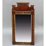 MAHOGANY AND INLAID WALL MIRROR, 19th century, possibly Dutch, the rectangular plate inside a gilt