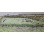 •PAUL MAZE (1887-1979) COWS IN A FIELD Signed, pastels 24.5 x 54cm. ++ Good condition