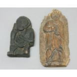 EARLY OAK CARVING OF A SAINT, possibly 17th century, height 27cm; together with another carving,