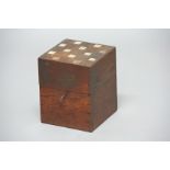 VICTORIAN OAK DECANTER BOX AND DECANTERS, of square section, the parquetry top with mother of