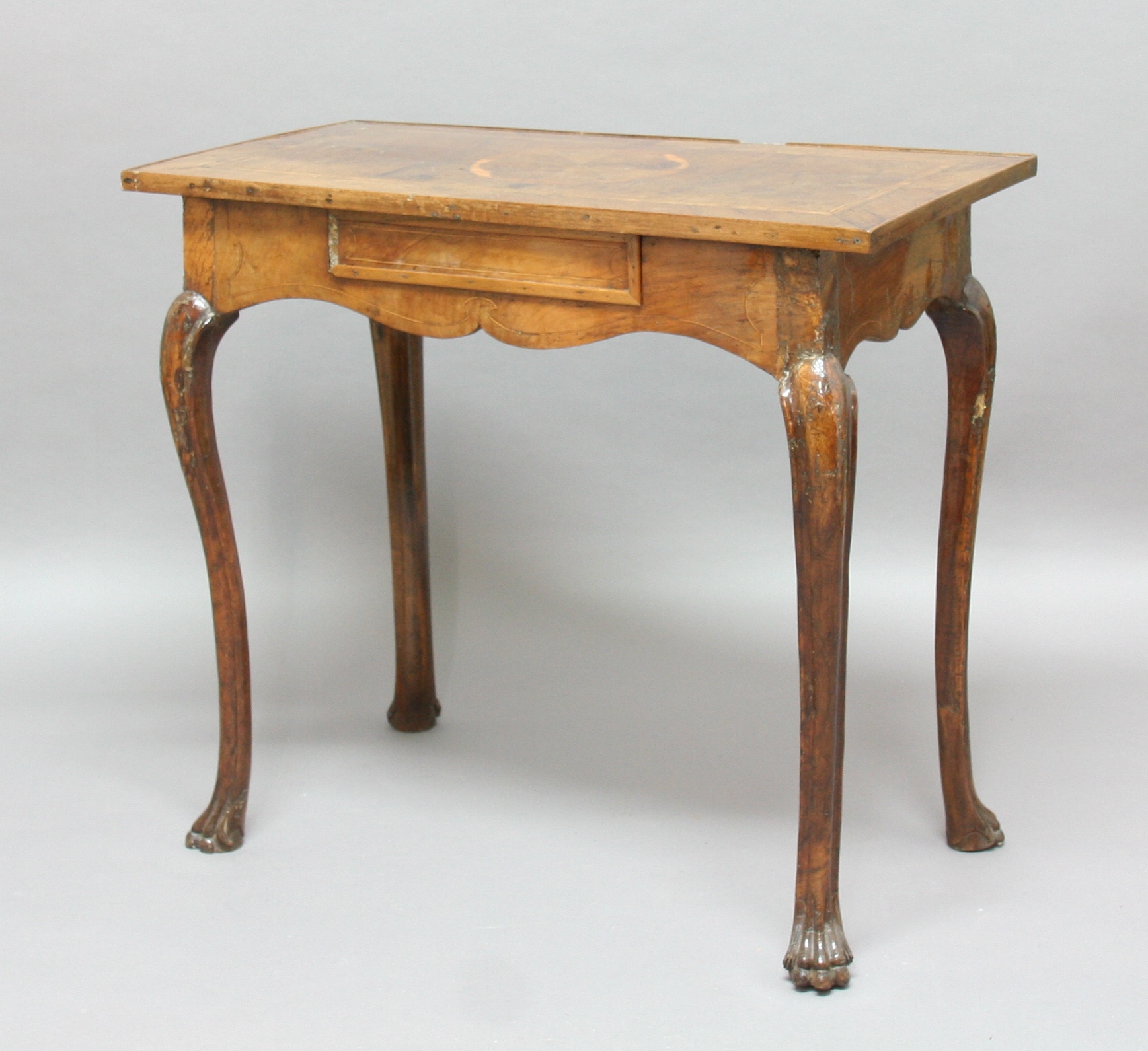 FRENCH WALNUT, BANDED AND INLAID SIDE TABLE, probably 18th century, the top with a central flower