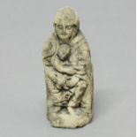 SANDSTONE CARVED VIRGIN AND CHILD, Romanesque, enthroned, height 14cm