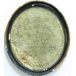 GEORGE III SAMPLER MAP OF ENGLAND, by Sarah Hall Borman and dated June 14 1798, oval, showing the