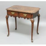 OAK LOW BOY, earlier 18th century, the shaped rectangular top with walnut banding around a central