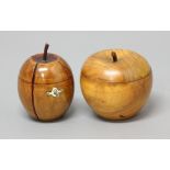 TWO APPLE TEA CADDIES, of naturalistic form, the smaller with remains of colouring, diameters 12cm