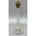 VICTORIAN GLASS OIL LAMP STAND, the tapering, facted column with gilt metal Corinthian capital,