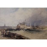 CHARLES BENTLEY (1806-1854) VIEW OF A COASTAL SCENE Signed, watercolour