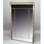 REGENCY STYLE GILT OVERMANTEL MIRROR, the five section plate flanked by columns and beneath a