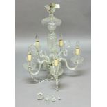 FIVE BRANCH GLASS CHANDELIER, 20th century, the scrolling branches interspersed with further scrolls