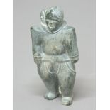 EDITH AKLOK, INUIT, Mother and Child walking, green stone carving, signed to foot, height 28cm