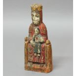 CARVED WOOD VIRGIN AND CHILD, possibly Spanish, with painted decoration, height 39 cm