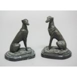AFTER BARRIE, Pair of greyhounds, seated, bronze on marble plinths, height 19cm, length 14cm (2)