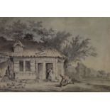 SAMUEL HIERONYMUS GRIMM (1733-1794) MEN FIGHTING OUTSIDE A COTTAGE Signed and dated 1770, further