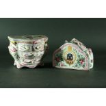 PAIR OF STRASBOURG FAIENCE MINIATURE COMMODES