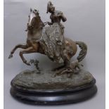 SPELTER HORSE AND RIDER WITH DOG