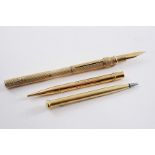 A LATE 19TH CENTURY GOLD-CASED DIP-PEN & PENCIL COMBINED of tubular form with engine-turning, a