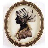 ENGLISH SCHOOL Portrait in Regency style of a lady wearing striped turban, on ivory in 9 ct. gold