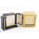 A 20TH CENTURY FRENCH PLATED & GILT METAL TRAVELLING ALARM TIMEPIECE, signed "Hermes Paris" on the