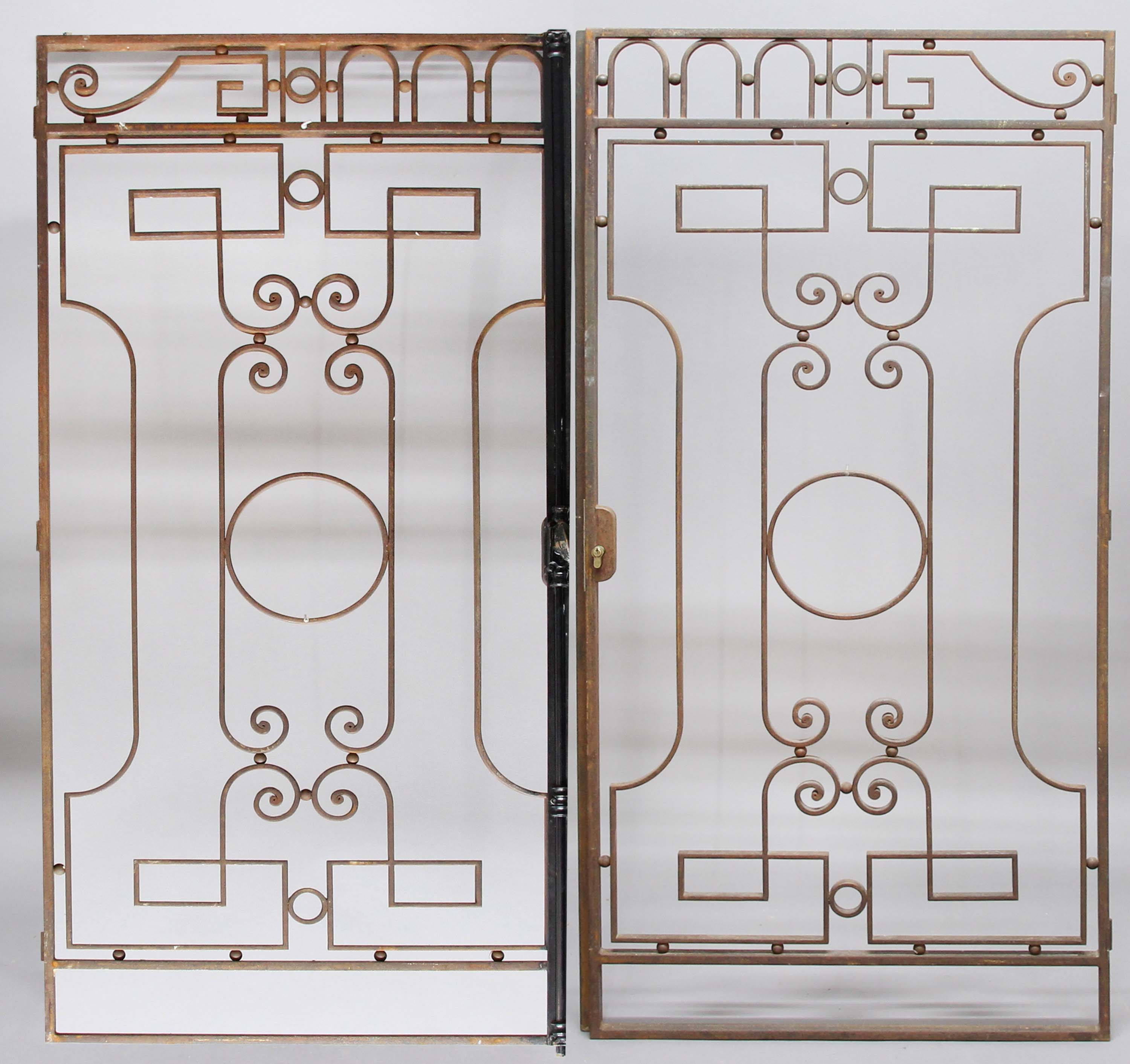 PAIR OF FRENCH ART DECO GATES - CAST IRON a large pair of Art Deco cast iron gates, with 2 cast iron