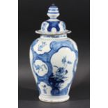 ENGLISH DELFT VASE AND COVER, mid 18th century, blue painted with panels of birds, animals and