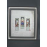 STAIN GLASS DESIGN - JOHN HARDMAN a watercolour design for 3 stain glass windows, scale of 1 inch to