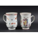 TWO CHINESE EXPORT TANKARDS, late 18th century, of baluster form, one painted with carp swimming,