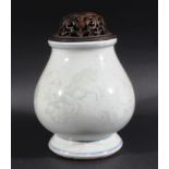 CHINESE VASE AND HARDWOOD COVER, Wanli style but 20th century, of squat baluster form, with fine