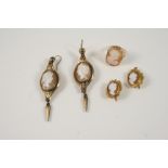 A PAIR OF SHELL CAMEO DROP EARRINGS each depicting the profile of a classical woman, 6cm. long,
