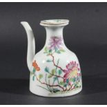 JAPANESE WINE EWER AND COVER, 19th century, enamelled in the famille rose palette with flowers and